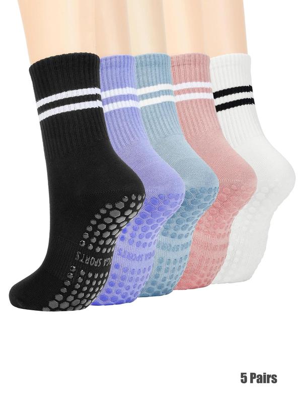 Women's Two-Striped Print Non Slip Sports Socks, Breathable Comfortable Sports Socks for Yoga Gym Workout, Women's Socks for Fall & Winter