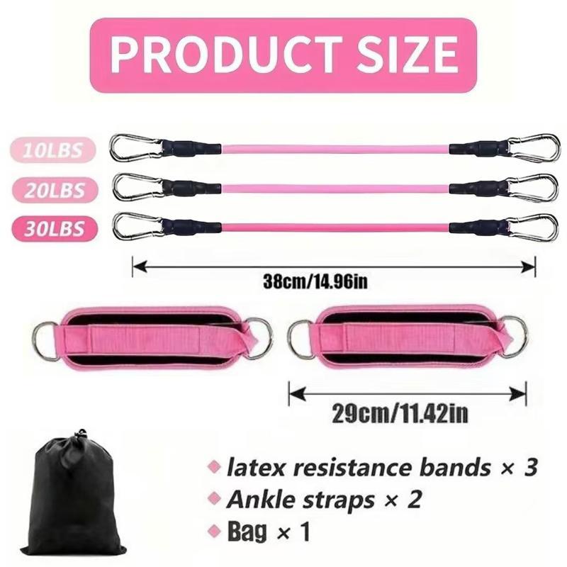 Ankle Resistance Band Set, 3 Counts Resistance Band & 2 Counts Ankle Strap & 1 Count Carry Bag, Fitness Equipment for Home Gym Workout, Resistance Bands for Women, Gym Accessories, Sports Equipment