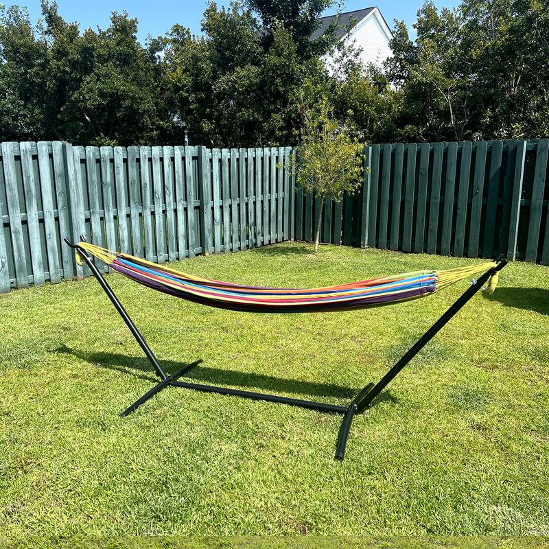 SZHLUX Double Hammock with Stand Included 450lb Capacity Steel Stand, Premium Carry Bag Included.Indoor Outdoor Brazilian-Style Cotton Bed for Backyard, Camping,Garden hammocks double  hammock