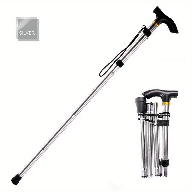 Foldable Hiking Stick, T-shaped Handle Hiking Pole, Portable Lightweight Hiking Stick for Outdoor Sports, Camping, Hiking, Mountaineering