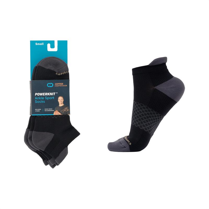 Copper Compression Ankle Sport Socks (3 Pairs) for Men and Women