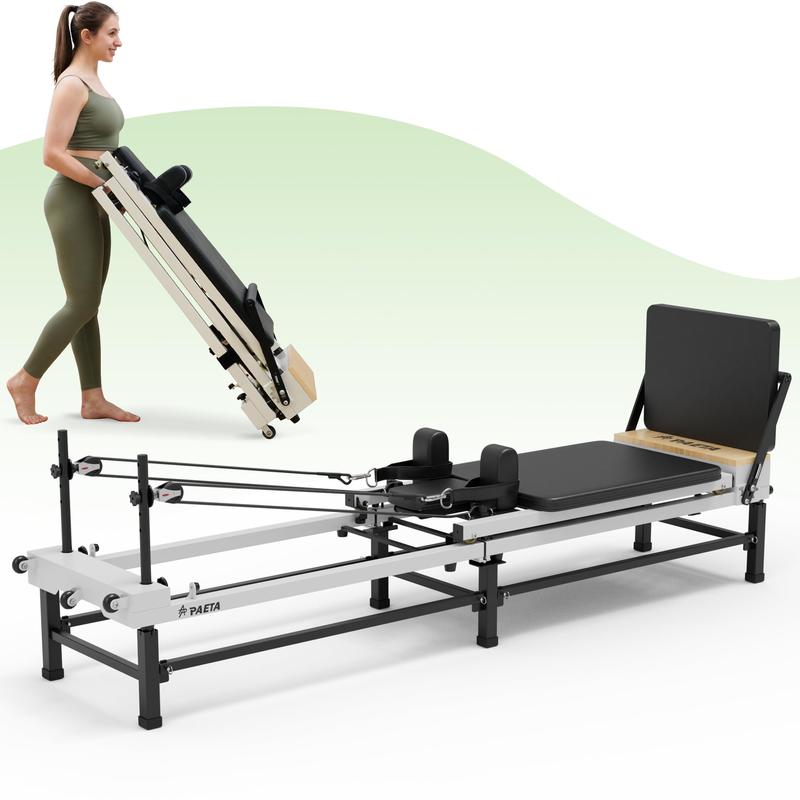 PAETA Upgraded Pilates Reformer, Foldable Reformer Pilates Machine with Adjustable Reformer Heights, Pilates Equipment with Piano Wire Spings and Jump Boards, 91