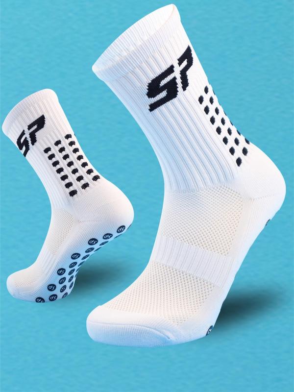 Men's Letter Print Athletic Socks, Anti Slip Non-slip Gripper Pads for Football Basketball Sports with Grippe,  Pads for Football Basketball Sports Grip Socks