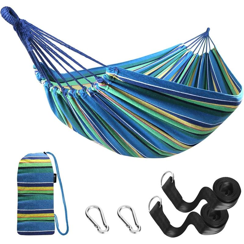 Garden Cotton Hammock Comfortable Fabric Hammock with Tree Straps for Hanging Sturdy Hammock Up to 660lbs Portable Hammock with Travel Bag for Camping Outdoor Indoor Patio Backyard