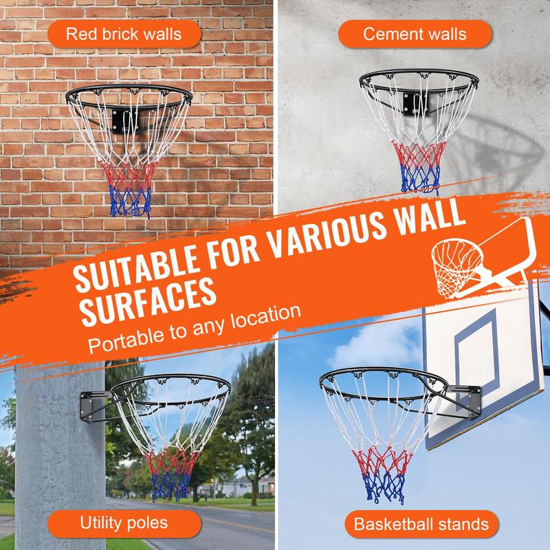 VEVOR Basketball Rim, Wall Door Mounted Basketball Hoop, Heavy Duty Q235 Basketball Flex Rim Goal Replacement with Net and Double Spring, Standard 18