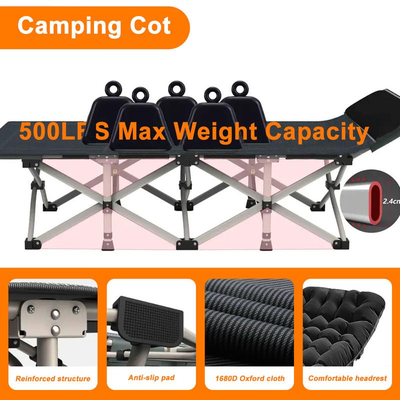 Folding bed outdoor, Folding CampingCots for Adults, Double Layer 1200D900lb Loading Cot for Sleeping,Heavy Duty Guest Bed with MattressCarrying Bag Home Camping, foldingportable camping bed