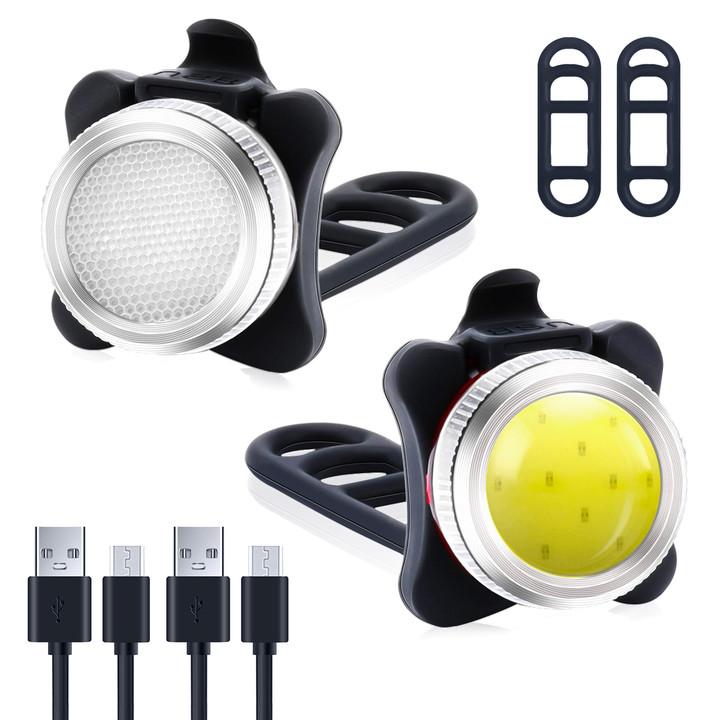 2Pcs USB Rechargeable Bicycle lights Set,Waterproof Outdoor Bike Light,Mini LED Headlight Taillight Bicycle Front & Rear Safety Warning Bicycle Lamp Waterproof for Road Mountain Cycling,Night Riding,Camping,Running,Hiking,Walking Dogs Fishing Lamp