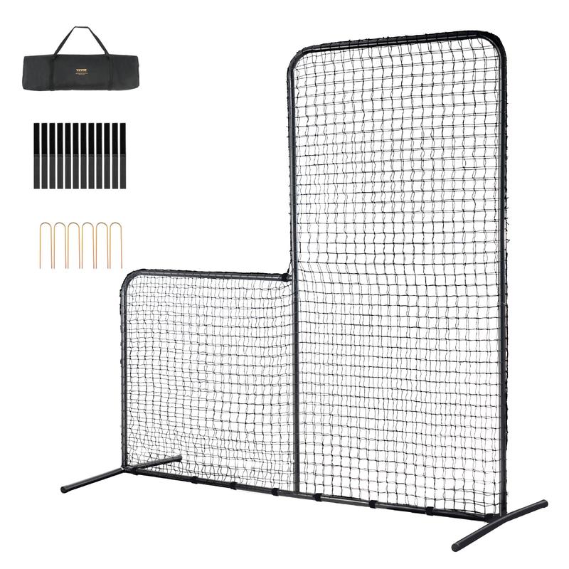 VEVOR L Screen Baseball for Batting Cage, 7x7 ft Baseball Softball Safety Screen, Body Protector Portable Batting Screen with Carry Bag & Ground Stakes, Heavy Duty Pitching Net for Pitchers Protection