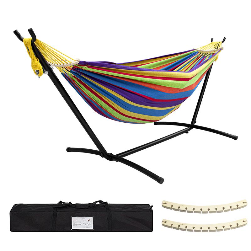 SZHLUX Double Hammock with Stand Included 450lb Capacity Steel Stand, Premium Carry Bag Included.Indoor Outdoor Brazilian-Style Cotton Bed for Backyard, Camping,Garden hammocks double  hammock