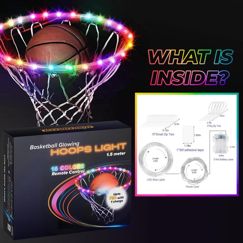 LED Basketball Hoop Light - Color Changing, Motion Sensing, 1.5m - Light Up Basketball, Glow in The Dark Basketball Light