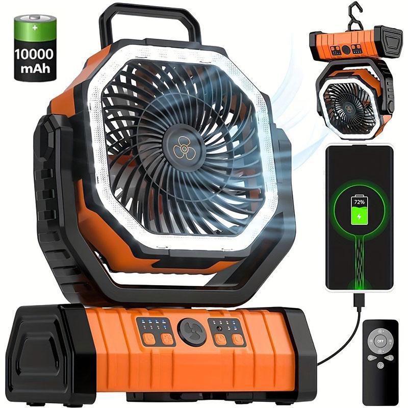 Portable 10000mAh Camping Fan with LED Lights, High Brightness Tent Light with Remote Control & Timing Function, Protable Fan, 4 Wind Speeds Fan for Outdoor Hiking Fishing