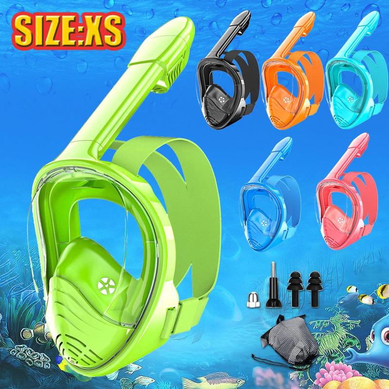 Full Face Snorkel Mask, 1 Set Anti-fog & Anti-leak Diving Mask with Detachable Camera Mount, Wide View Snorkeling Swimming Mask for Children