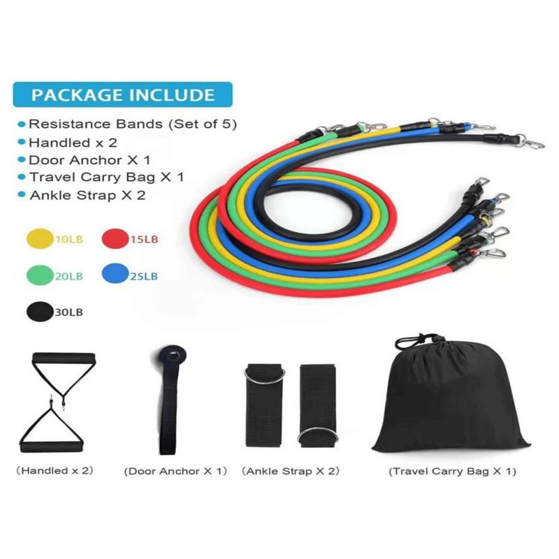 Resistance Band Set, 11pcs set Sweat-absorption Silicone Resistance Band Including Storage Bag, Fitness Equipment for Home Gym Workout