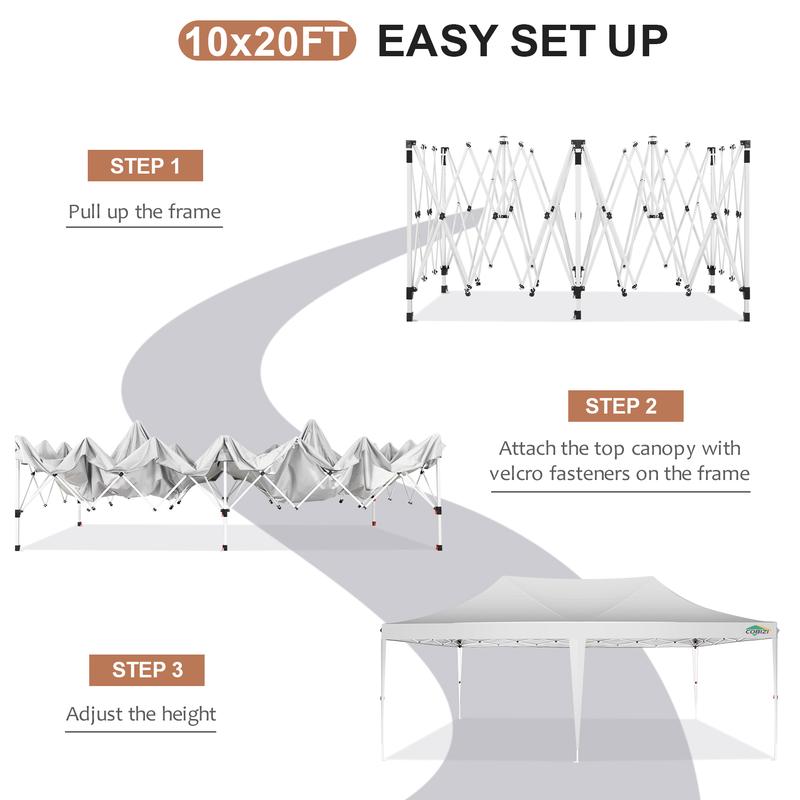 COBIZI 10x20 Pop up Water&Windproof Canopy Tents with 6 Removable Sidewalls,Easy Setup Outdoor Commercial Party Tent，Luxury Camping Tent House for Adults