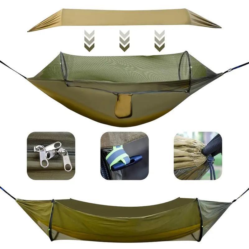 Automatic Quick Open Hammock with Mosquito Net, 1 Set Summer Outdoor Foldable Hammock, Hammock Hanging, Hammock Folding, Quick Open Outdoor Portable Hammock with Net, Parachute Hammock