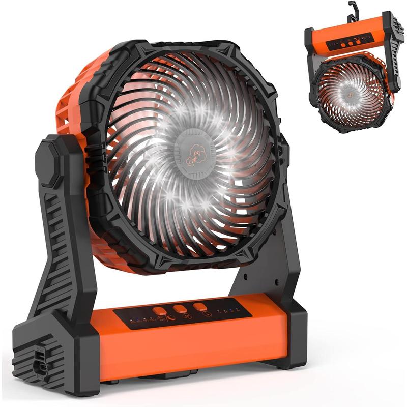 Camping Fan with LED Lantern, 10000mAh Rechargeable  Operated Outdoor Tent Fan with Light & Hook, 270? Pivot, 3 Speeds, Personal USB Desk Fan for Camping, Power Outage, Hurricane, Jobsite