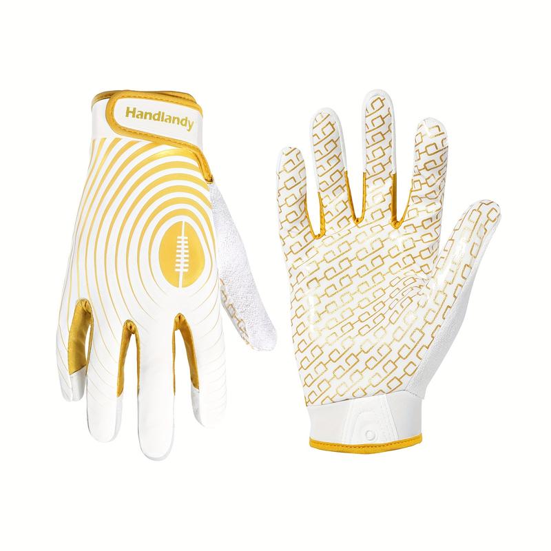 Football Gloves Adjustable Closure Gloves Sticky Wide Receiver Gloves White Golden Elastic Football Gloves