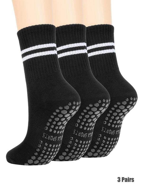 Women's Two-Striped Print Non Slip Sports Socks, Breathable Comfortable Sports Socks for Yoga Gym Workout, Women's Socks for Fall & Winter