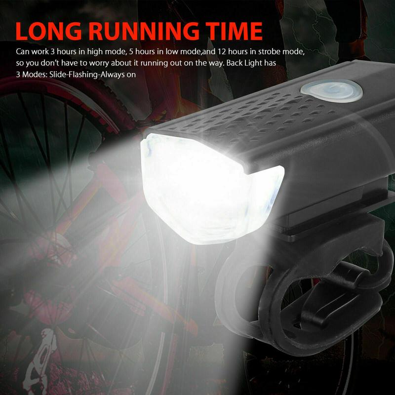 USB Rechargeable LED Bicycle Headlight Bike Front Rear Lamp Light Set Waterproof