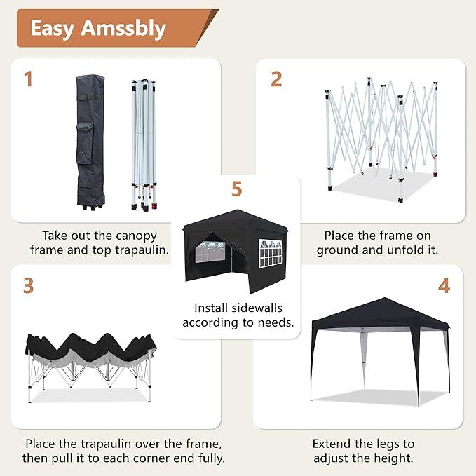 10x10 Pop Up Canopy Tent, Easy Up Canopy with 4 Removable Sidewalls&2 Window, Waterproof Pop Up Gazebo Tent for Parties,Commercial Outdoor Canopy for Vendor Events Patio Outdoor,Bonus 8 Stakes