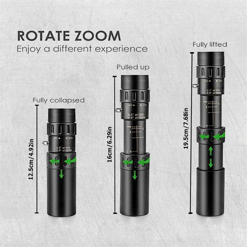 10-300x40 High Definition Monocular Telescope, Retractable Zoom Magnification Adjustable Telescope, Outdoor Hunting Camping Bird Watching Telescope