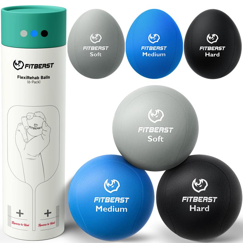 FitBeast Stress Balls for Adults, Squeeze Balls for Hand Therapy, 6-Pack Hand Therapy Balls, Soft, Medium, Hard Tri-Density Hand Exercise Ball for Arthritis、 Anxiety and Grip Strength