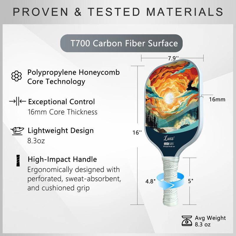 Luzzpickleball T700(16mm) Carbon Fiber Pickleball Paddle, USAPA Approved with Honeycomb Core and  innovative Sweet Spot Design carbon fiber