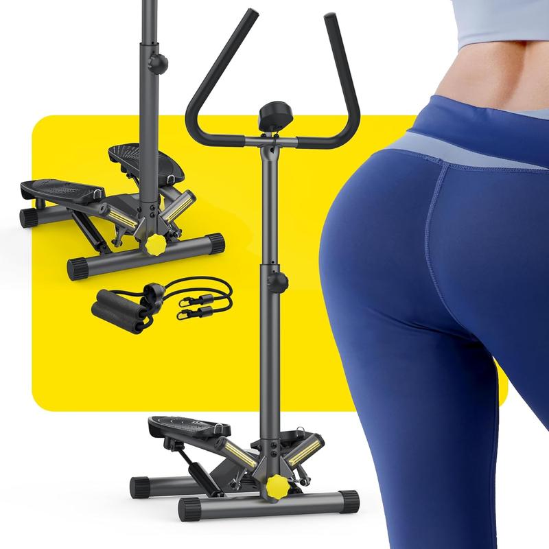 Twist Stepper with Resistance Bands, Stepper Machine with 300LBS Weight Capacity, Mini Stepper for Full Body Workout, Adjustable Step Height, Smooth and Quiet, Stepper for Exercise at Home