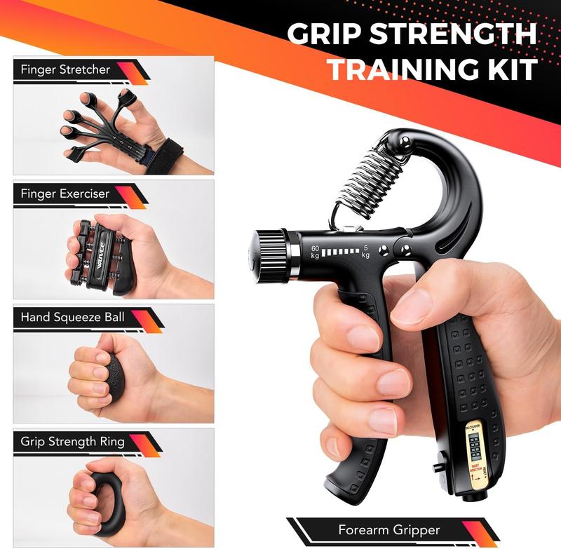 Grip Strength Trainer Kit (5 Pack) with Hand Grip Strengthener Electronic Counting, Forearm Strengthener, Finger Exerciser, Stress Relief Ball