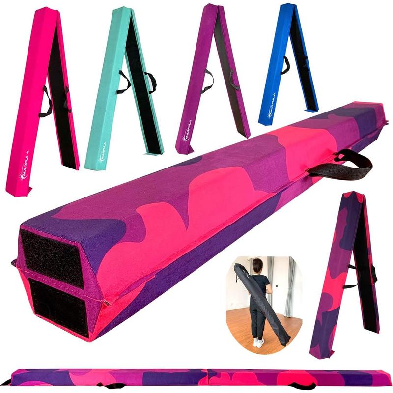 6 FT   8 FT   9 FT Folding Gymnastics Beam Foam Balance Floor Beam - Extra Firm - Suede Cover - Anti Slip Bottom with Carry Bag for Kids Adults Home Use