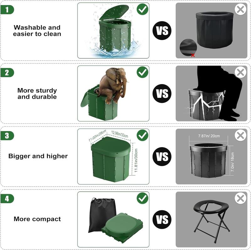 Portable Camping Toilet, Foldable for Adults with Detachable Phone Shelf and Toilet Paper Holder, Waterproof Porta Potty with Lid for Camping,Hiking,RV Travel,RoadTrips