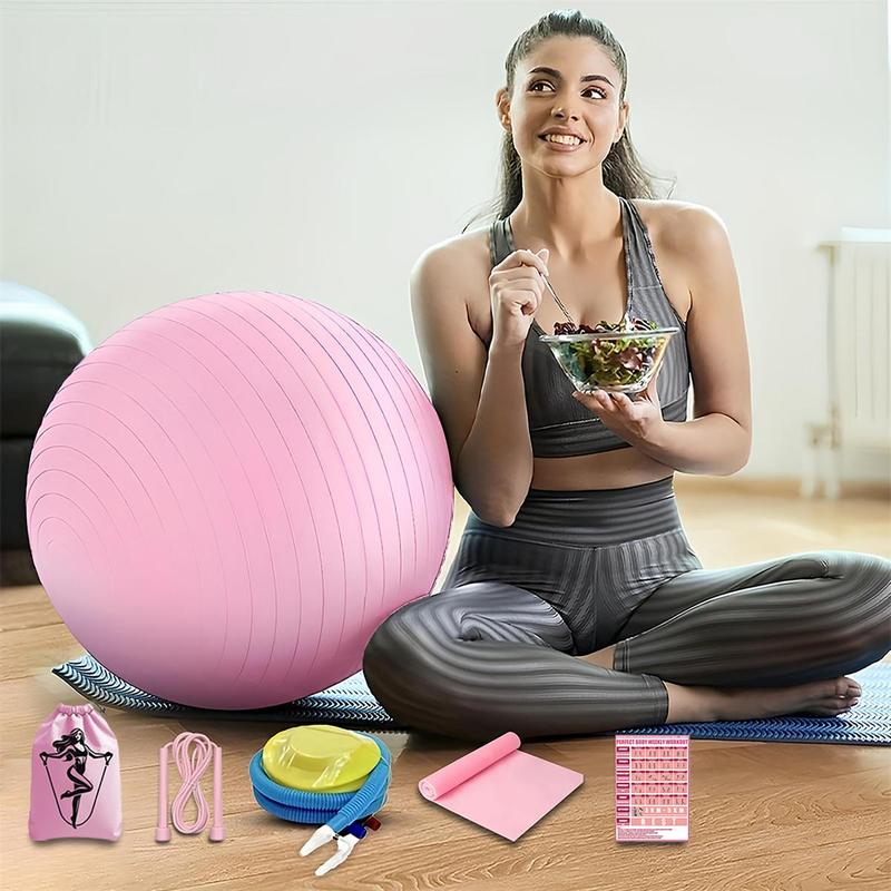 Pilates Ball Set, 1 Set Pilates Ball with Jump Rope & Press Inflatable Pump & Storage Bag & Action Guide, Fitness Equipment for Home Gym