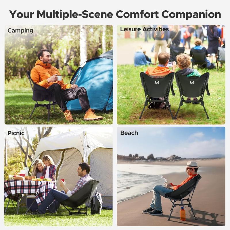 Ultralight Camping Chair Backpacking, Compact Folding Camp Chair w Side Pocket, Portable Camping Chair w Storage Bag for Hiking, Travel, Beach, Fishing, Support 400lbs (2)