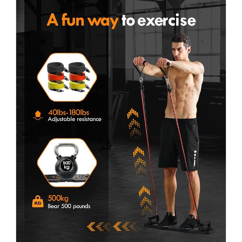 Push-Up Board and Home Gym Set – Portable Exercise Equipment with Pilates Bar, Resistance Bands, Ab Roller Wheel, and 20 Fitness Accessories for Full-Body Workouts at Home