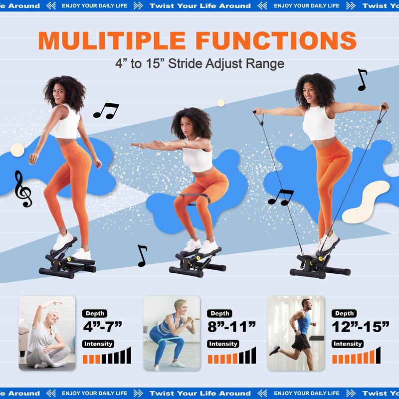 Ziwwvy Steppers for Exercises, Twisting Stepper for butt Lifting with Resistance Bands and Full Body Cardio Equipment，Adjustable Height Fitness Stepper Machine，330Lbs Weight for Home and Office