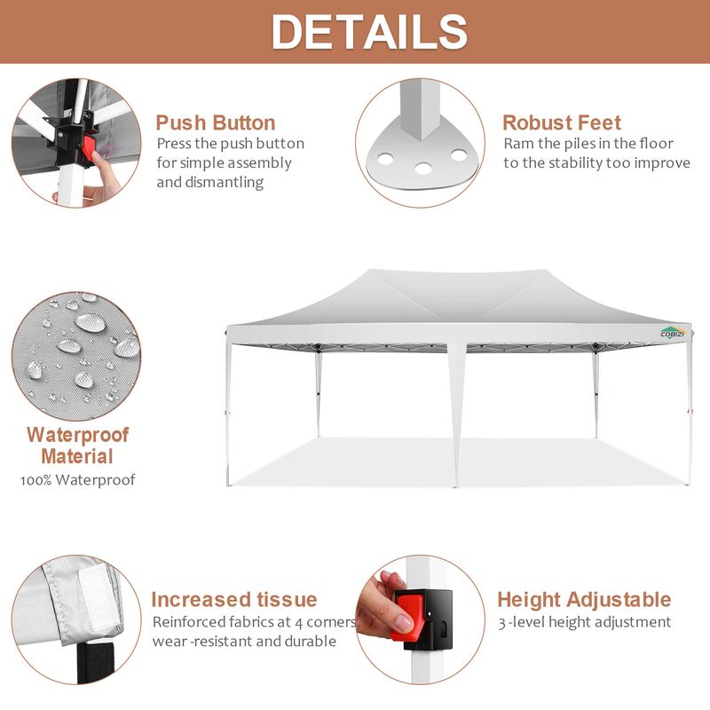 COBIZI 10x20 Pop up Water&Windproof Canopy Tents with 6 Removable Sidewalls,Easy Setup Outdoor Commercial Party Tent，Luxury Camping Tent House for Adults