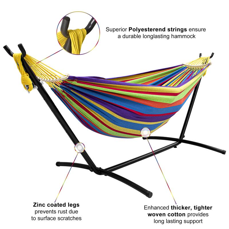 SZHLUX Double Hammock with Stand Included 450lb Capacity Steel Stand, Premium Carry Bag Included.Indoor Outdoor Brazilian-Style Cotton Bed for Backyard, Camping,Garden hammocks double  hammock