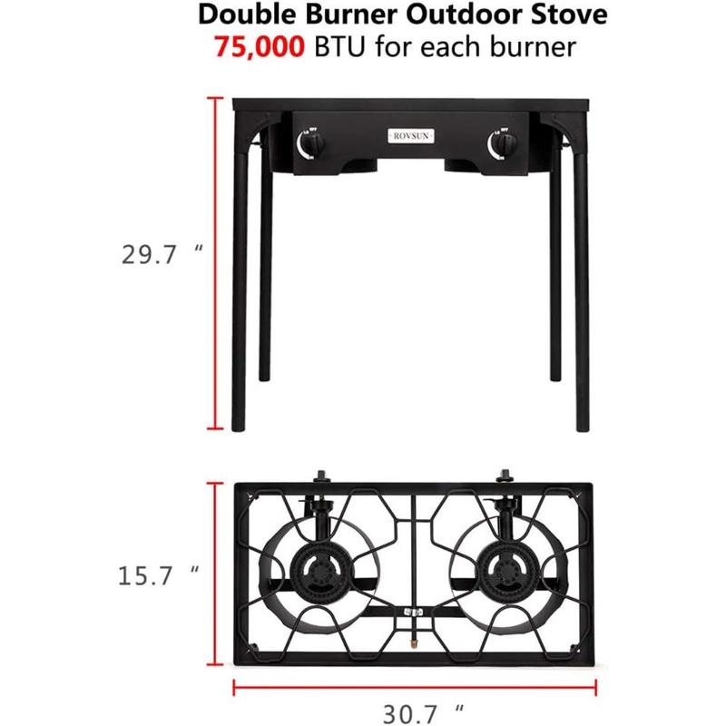 2 Burner Outdoor Portable Propane Stove Gas Cooker, Heavy Duty Iron Cast Patio Burner with Detachable Stand Legs for Camp Cooking (2-Burner 150,000-BTU)