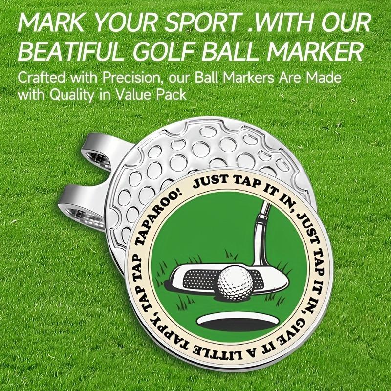 Golf Hat Clip with Magnetic Ball Marker, Durable Iron Construction, Easy To Attach, Embossed 'Just Tap It In' Slogan Design for Golfers