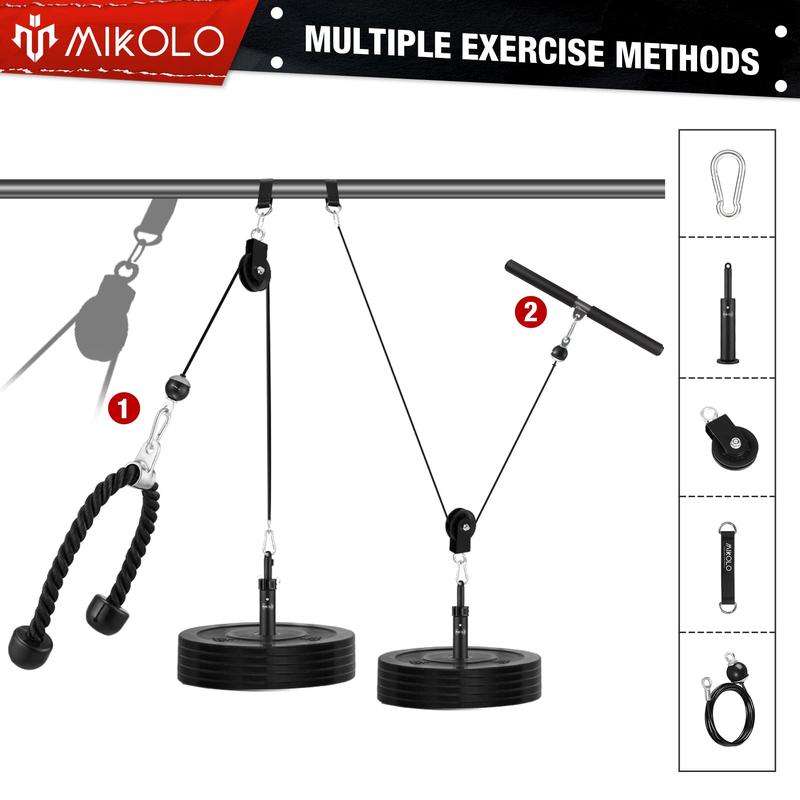 Mikolo Fitness LAT and Lift Pulley System, Dual Cable Machine(70'' and 90'') with Upgraded Loading Pin for Triceps Pull Down, Biceps Curl, Back, Forearm, Shoulder-Home Gym Equipment(Patent)