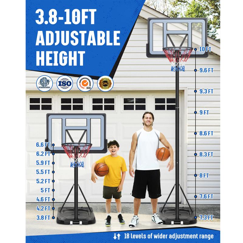 Basketball Hoop Outdoor 3.8-10ft Adjustable Height, 44inch Backboard, Swimming Pool Basketball Hoop & Goal for Kids Adults Indoor portable basketballhoop