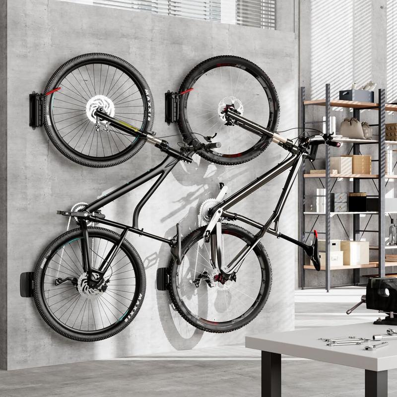 Swivel Bike Wall Mount, Bike Hangers for Garage, Wall Mount Bike Rack, Space Saving Sturdy Wall Bike Rack, Bike Hooks for Garage Wall, Bike Rack Garage Holds Up to 66 lbs, Red, 2 Pack