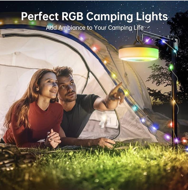 Rechargeable Camping String Light - 2 in 1 Portable Outdoor String Lights with Multi-Modes & Brightness for Camper, Hiking and Yard Adjustable Mini