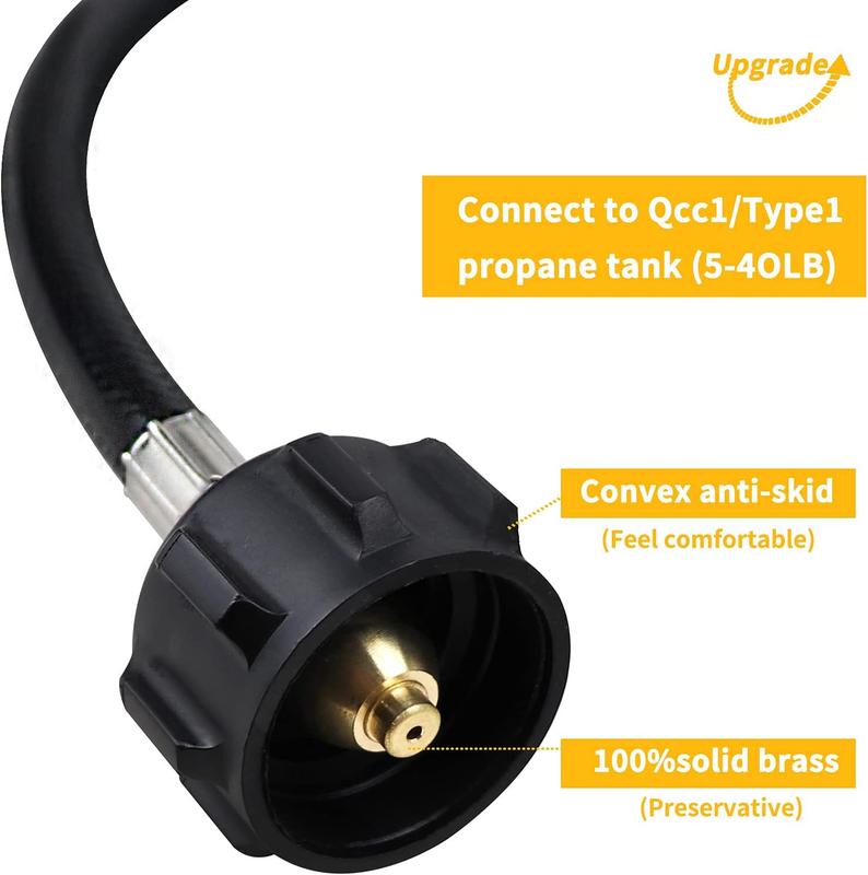 Propane Refill Adapter Hose for 1 lb. Camping Bottles and 20-50 lb. Propane Tanks with QCC1 Type1 Connector and 3FT Rubber Hose