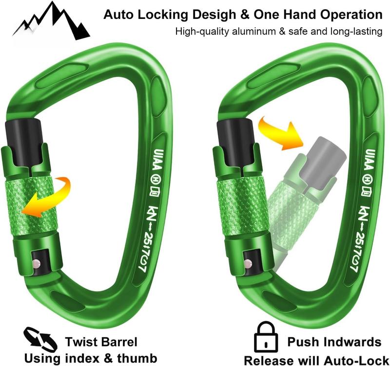 UIAA Certified Professional Heavy Duty Large Locking Carabiner Clips Climbing Carabiner 25kN Auto Locking Carabiner for Rock Ice Climbing Rappelling Rescue Swing etc, D Shaped