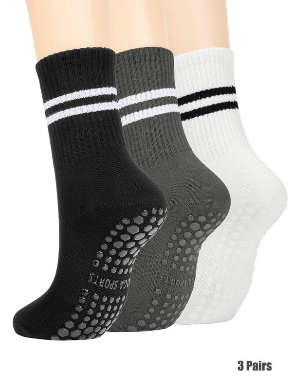 Women's Two-Striped Print Non Slip Sports Socks, Breathable Comfortable Sports Socks for Yoga Gym Workout, Women's Socks for Fall & Winter