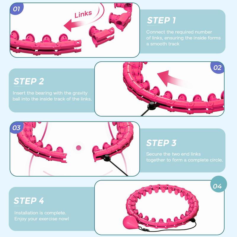 Infinity Weighted Fitness Hoop, 1 Count Smart Hula Circle Hoops with 24 28 Detachable Knots, Adjustable Waist Ring with Auto-spinning Ball