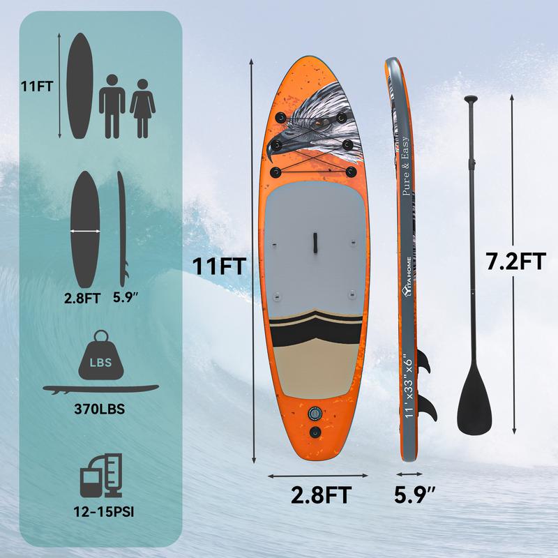 YITAHOME 11ft 6in Inflatable Stand Up Paddle Board with SUP Accessories - Backpack, Wide Stance, Surf Control, Waterproof Phone Case, Leash, Paddle, Pump, Non-Slip Deck for All Skill Levels