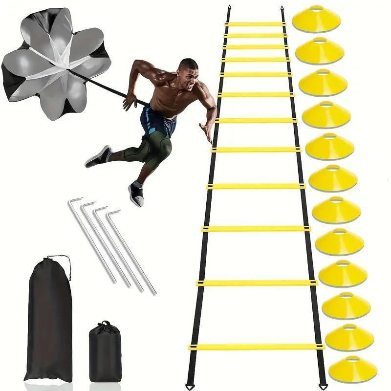 Football Training Ladder with Storage Bag, 1 Set Agility Training Speed Training Ladder with Accessories, Indoor & Outdoor Sports Training Equipment, Outdoor Essentials, Ball Sports Equipment for Football Lovers