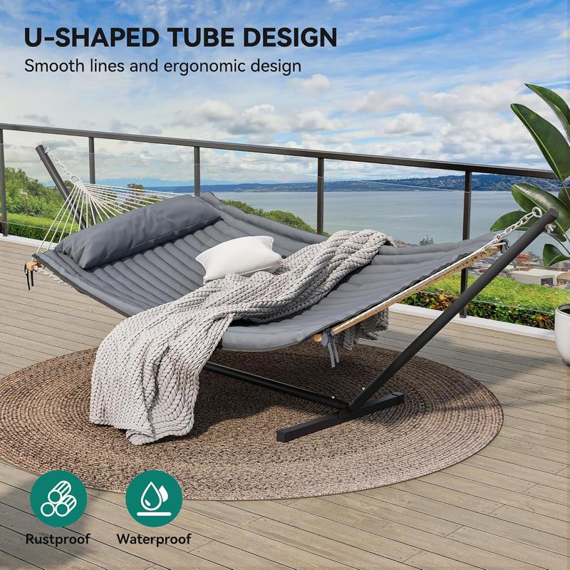 Hammock with Stand Included Hammock Heavy Duty Hammocks with 12FT Steel Stand Waterproof Portable Hammock with Pillow 450lbs for Outdoors,Backyard, Patio-Gray